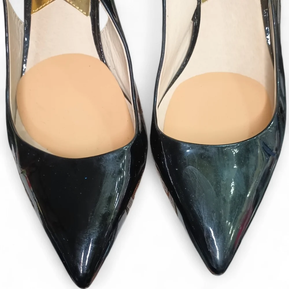 Michael Kors | Kelsey Kitten Slingback | Blk Patent Leather Gold Hardware | Sz 9
